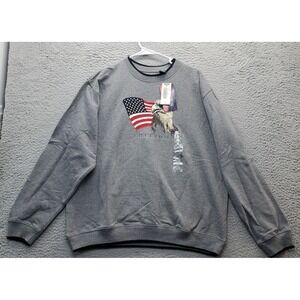 Focus Sweatshirt Men Large Gray Freedom Flag Eagle Ribbed Cuff & Hem Pullover‎